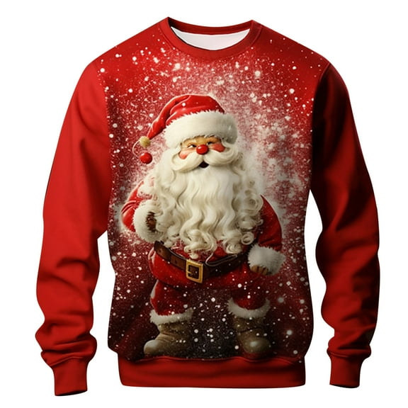 DHFJKG Men's Christmas Sweatshirt Santa Claus Printed Long Sleeve Crewneck Fashion Pullover For Holiday Soft Jumper Tops