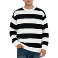 thumbnail image 1 of DHFJKG Men's Color Block Striped Sweaters Loose Fit Long Sleeve Crewneck Pullover Autumn Winter Cozy Jumper Tops, 1 of 5