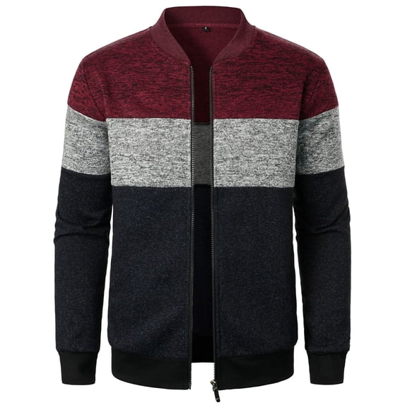 DHFJKG Men's Crewneck Sweaters Zip Up Cardigan Knit Jackets Casual Minimalist Color Block Striped Knitwear Coat With Pockets Comfort Outerwear