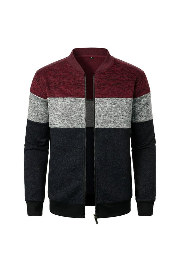 Men's Crewneck Sweaters Zip Up Cardigan Knit Jackets Casual Minimalist Color Block Striped Knitwear Coat With Pockets Leisure Outerwear