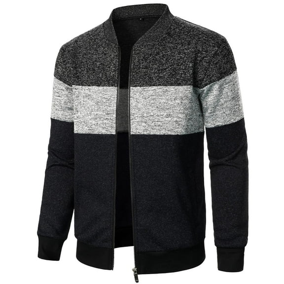DHFJKG Men's Crewneck Sweaters Zip Up Cardigan Knit Jackets Casual Minimalist Color Block Striped Knitwear Coat With Pockets Soft Outerwear