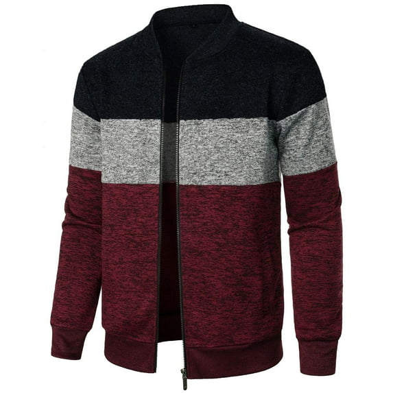 DHFJKG Men's Crewneck Sweaters Zip Up Cardigan Knit Jackets Casual Minimalist Color Block Striped Knitwear Coat With Pockets Soft Outerwear