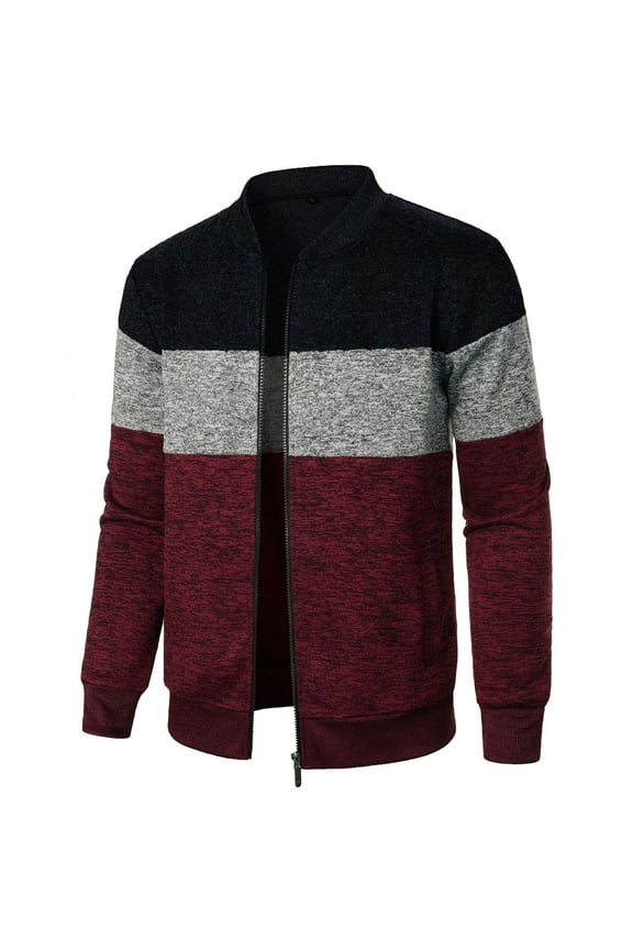 Men's Crewneck Sweaters Zip Up Cardigan Knit Jackets Casual Minimalist Color Block Striped Knitwear Coat With Pockets Soft Outerwear