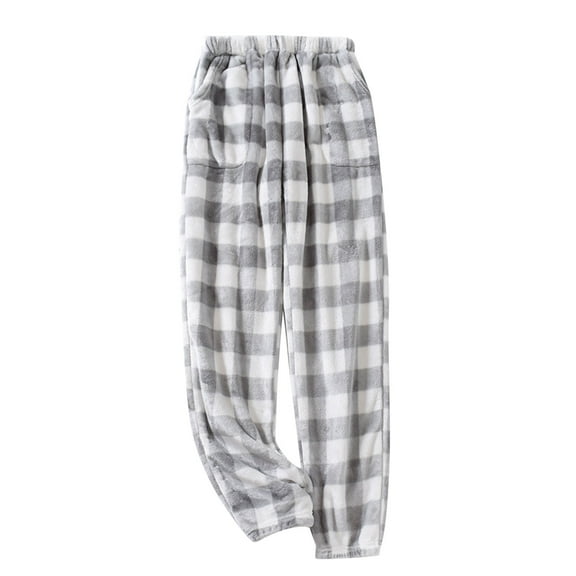 DHFJKG Men's Flannel Plaid Pajamas Pants Plush Loose Fit Elastic Waist Ankle-Tied Pants For Warm Home Wear Relaxation Classic Nightwear