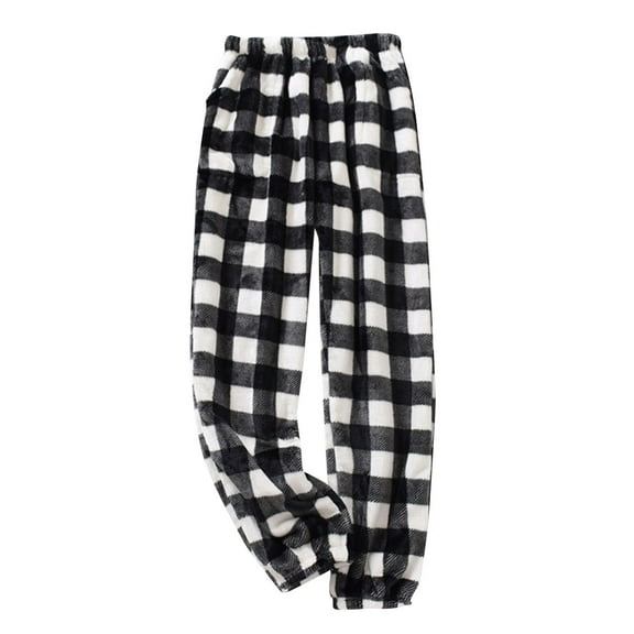 DHFJKG Men's Flannel Plaid Pajamas Pants Plush Loose Fit Elastic Waist Ankle-Tied Pants For Warm Home Wear Relaxation Cozy Homewear