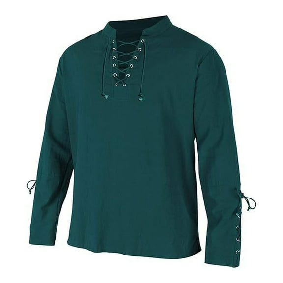 DHFJKG Men's Halloween Pirate Shirts Drawstring Arm Banded Top Long Sleeved Solid Color Holiday Blouse Leisure Stylish Tops