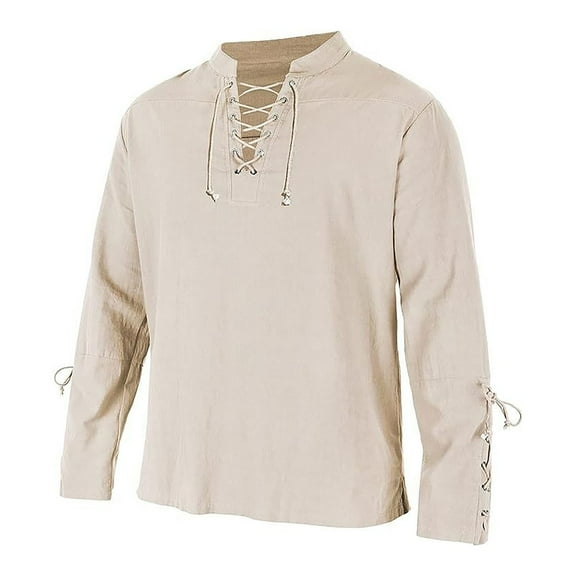 DHFJKG Men's Halloween Pirate Shirts Drawstring Arm Banded Top Long Sleeved Solid Color Holiday Blouse Leisure Stylish Tops