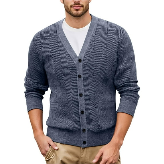 DHFJKG Men's Knit Jacquard Sweaters Cardigan Buuton Up Deep V-Neck Regular Fit Knitwear Jackets Coat With Pockets Business Work Casual Dress Solid Color Classic Outerwear