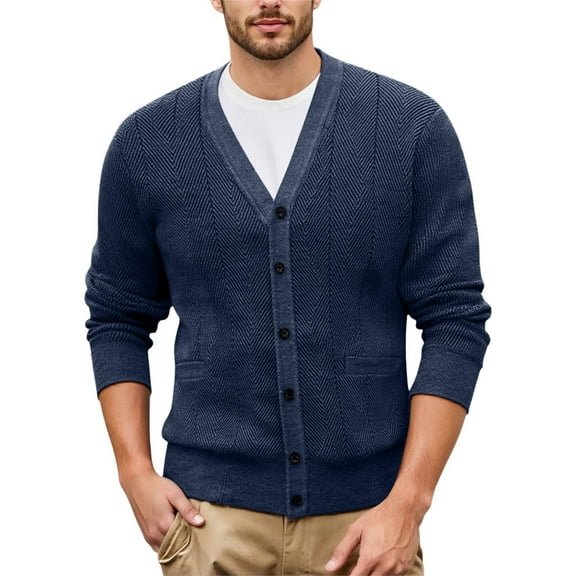 DHFJKG Men's Knit Jacquard Sweaters Cardigan Buuton Up Deep V-Neck Regular Fit Knitwear Jackets Coat With Pockets Business Work Casual Dress Solid Color Versatile Outerwear
