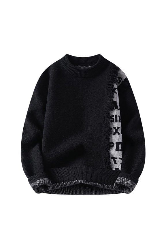 Men's Knit Sweater With Row Edge Design Loose Fit Long Sleeved Crewneck Knitted Pullover For Autumn Winter Casual Cozy Jumper Tops