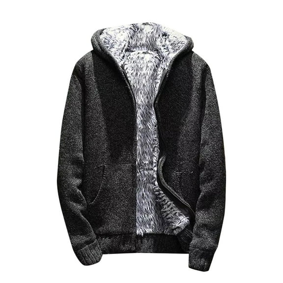 DHFJKG Men's Knitted Cardigan Sweater Hoodies With Thick Warm Fuzzy Lining Zip Up Loose Fit Hooded Coat Jackets With Pockets Cozy Outerwear