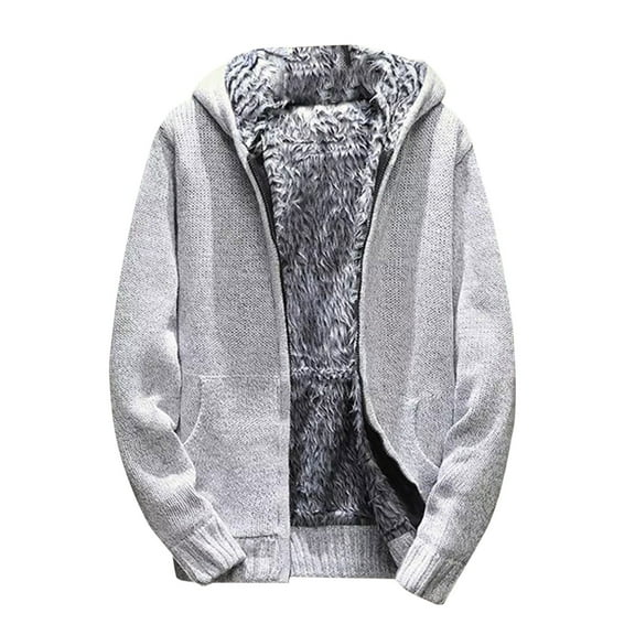 DHFJKG Men's Knitted Cardigan Sweater Hoodies With Thick Warm Fuzzy Lining Zip Up Loose Fit Hooded Coat Jackets With Pockets Leisure Outerwear