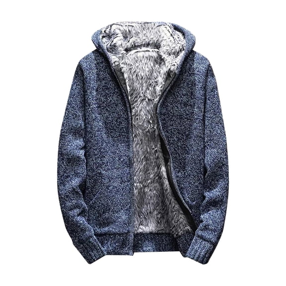 DHFJKG Men's Knitted Cardigan Sweater Hoodies With Thick Warm Fuzzy Lining Zip Up Loose Fit Hooded Coat Jackets With Pockets Soft Outerwear