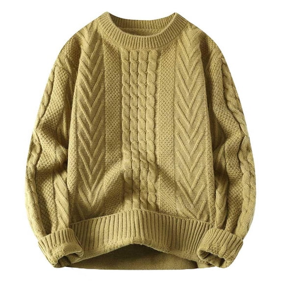 DHFJKG Men's Knitted Pullover Sweater Solid Color Long Sleeve Crew Neck Loose Fit Knitwear Tops For Autumn Winter Warm Leisure Jumper Tops