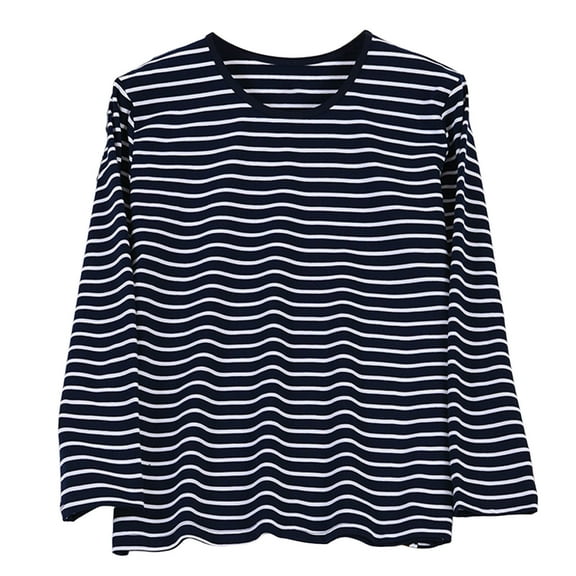 DHFJKG Men's Lightweight Striped Pajama Tops Loungewear Loose Fit Long Sleeve Crewneck Casual Sleepwear Autumn Winter Cozy Homewear