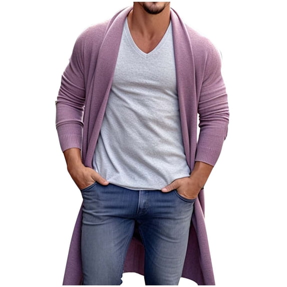 DHFJKG Men's Long Sweater Cardigan Jacket Knee-Length Long Sleeved Shawl Collar Non Pocket Open Front Knitted Coat Casual Fall Winter Outdoor Solid Color Comfort Outerwear