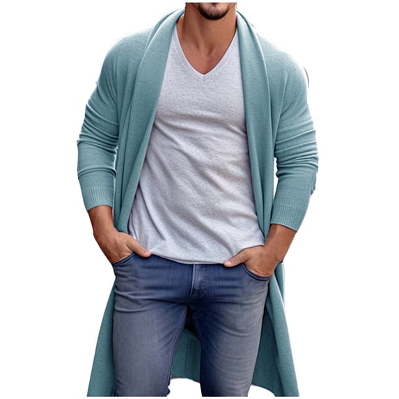 DHFJKG Men's Long Sweater Cardigan Jacket Knee-Length Long Sleeved Shawl Collar Non Pocket Open Front Knitted Coat Casual Fall Winter Outdoor Solid Color Versatile Outerwear