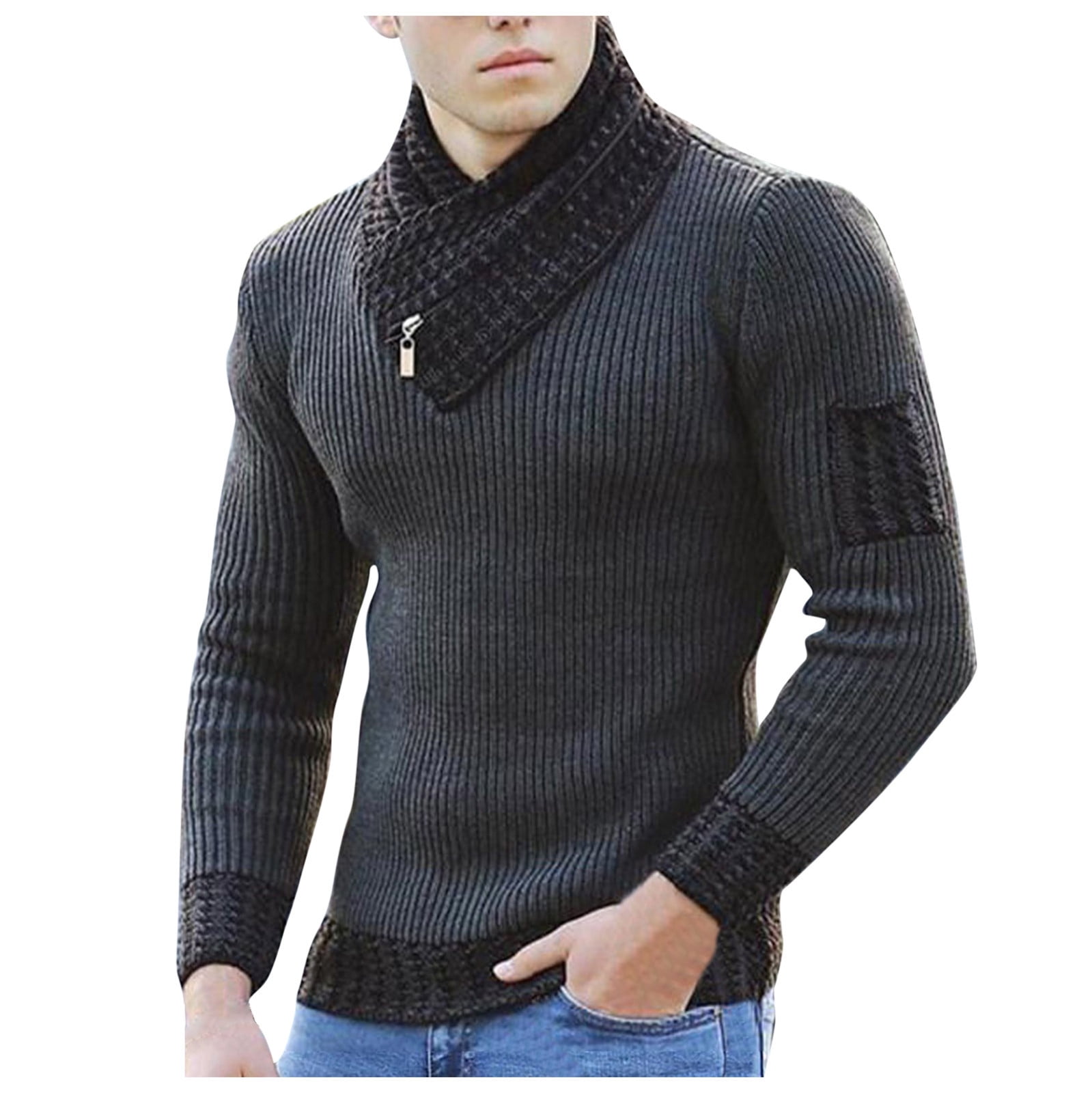 DHFJKG Men's Ribbed Sweater Plus Size Slim Fit Solid Color High