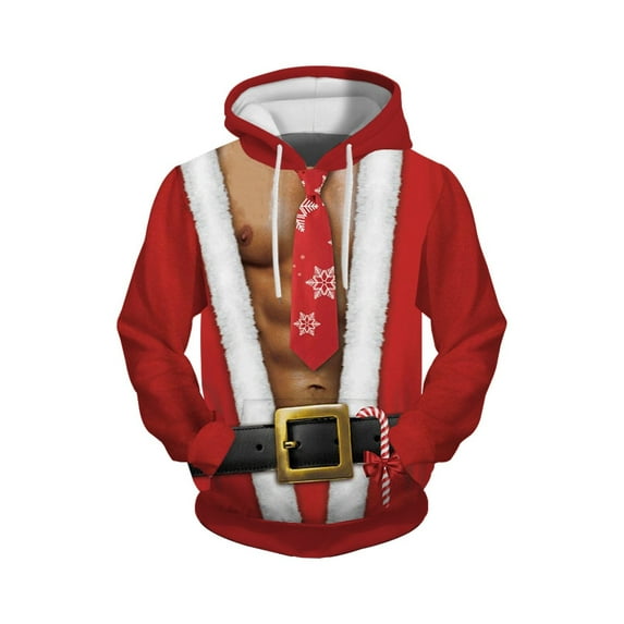 DHFJKG Men's Santa Hoodies Funny Printed Hooded Sweatshirt Long Sleeve Pocket Christmas Holiday Hoodie With Drawstring Winter Sports Casual Pullover Soft Tops
