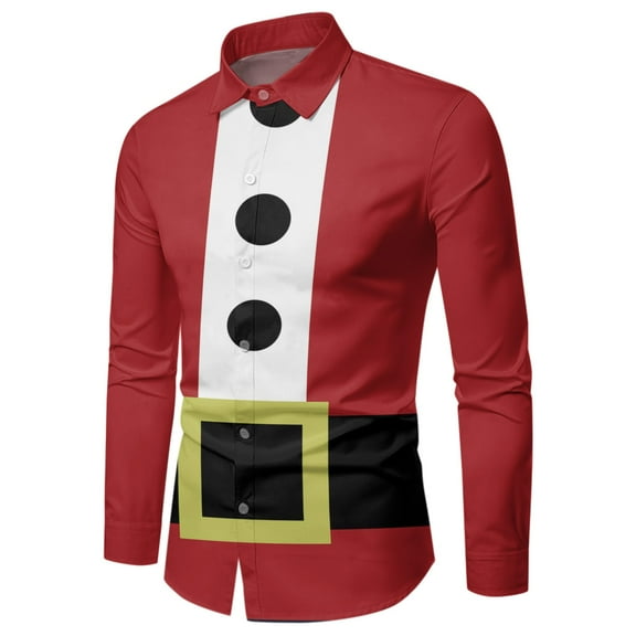 DHFJKG Men's Santa Shirts Christmas Printed Long Sleeve Turndown Collar Comfortable Casual Blouse Autumn Winter Leisure Stylish Tops