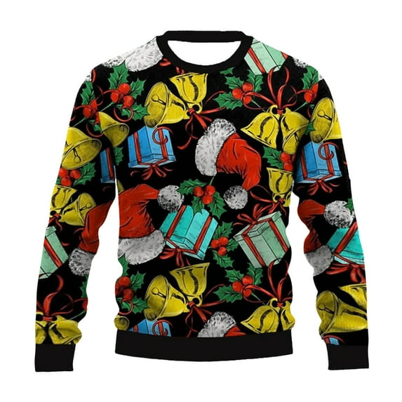 DHFJKG Men's Santa Sweatshirt Funny 3D Printed Long Sleeve Crewneck Christmas Holiday Winter Sports Casual Pullover Cozy Tops