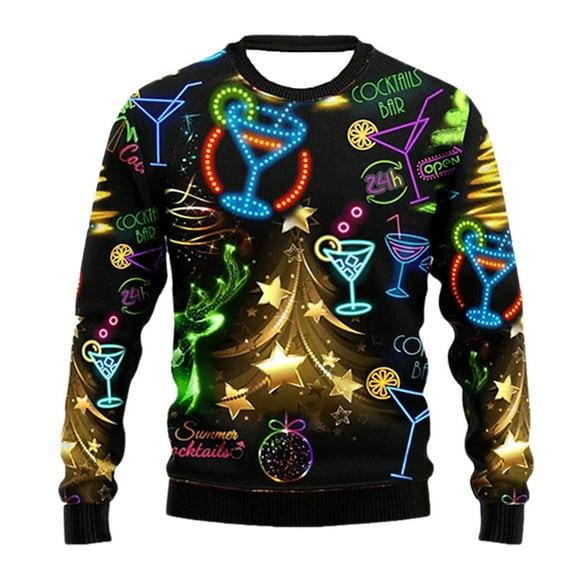 DHFJKG Men's Santa Sweatshirt Funny 3D Printed Long Sleeve Crewneck Christmas Holiday Winter Sports Casual Pullover Relaxed Fit Tops