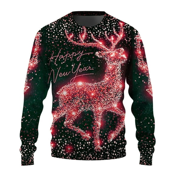 DHFJKG Men's Santa Sweatshirt Reindeer Printed Long Sleeve Crewneck Fashion Pullover For Holiday Festive Jumper Tops
