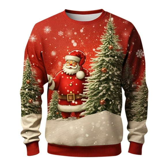 DHFJKG Men's Santa Sweatshirt Santa Claus Printed Long Sleeve Crewneck Fashion Pullover For Holiday Cozy Jumper Tops