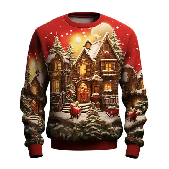 DHFJKG Men's Santa Sweatshirt Santa Claus Printed Long Sleeve Crewneck Fashion Pullover For Holiday Cozy Tops
