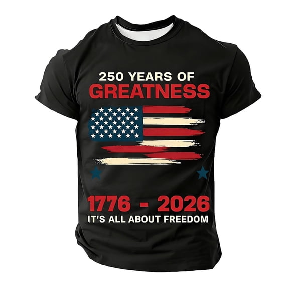 DHFJKG Men's Short Sleeve T Shirt America's 250Th Anniversary 4Th Of July Top 1776-2026 Freedom Crew Neck Graphic Tee