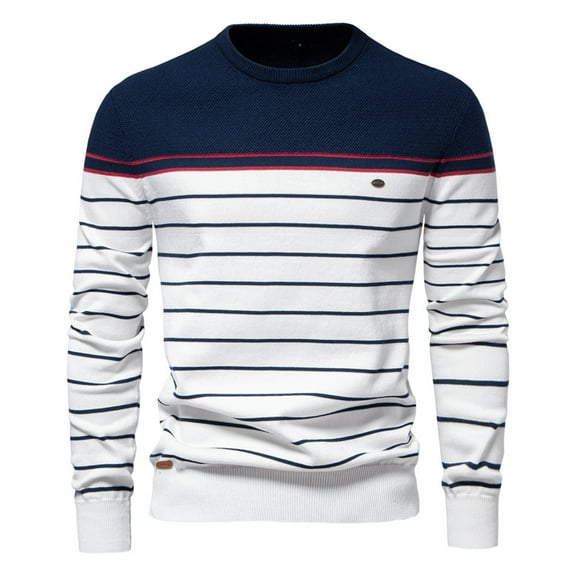 DHFJKG Men's Striped Knitted Sweater Pullover Fitness Crew Neck Long Sleeve Striped Color Block Casual Tops Fall Winter Cozy Jumper Tops