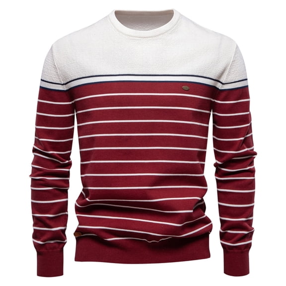 DHFJKG Men's Striped Knitted Sweater Pullover Fitness Crew Neck Long Sleeve Striped Color Block Casual Tops Fall Winter Cozy Jumper Tops
