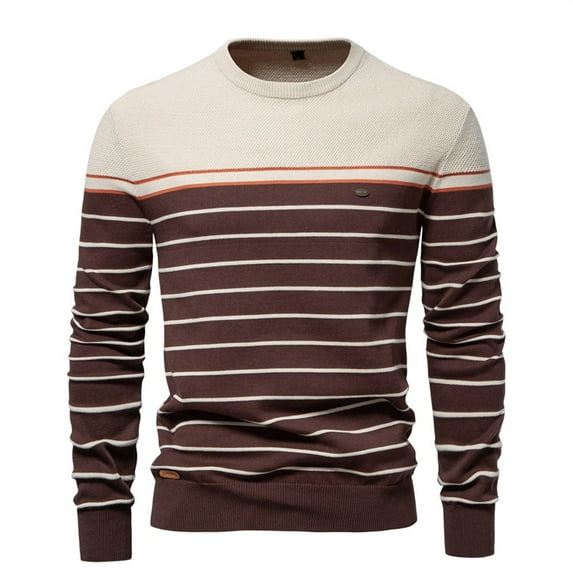 DHFJKG Men's Striped Knitted Sweater Pullover Fitness Crew Neck Long Sleeve Striped Color Block Casual Tops Fall Winter Soft Jumper Tops