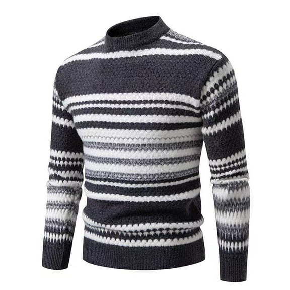 DHFJKG Men's Striped Sweater Base Layer Pullover Fitness Crew High Neck Long Sleeve Casual Knitted Tops Fall Winter Cozy Jumper Tops