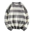 thumbnail image 1 of DHFJKG Men's Striped Sweater Knitted Pullover Loose Fit Crewneck Autumn Winter Thickened Long Sleeve Knitwear Soft Jumper Tops, 1 of 7