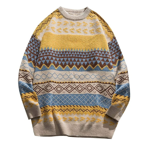 DHFJKG Men's Vintage Knit Sweater Pullover Loose Fit Long Sleeve Crewneck Knitwear Top For Cold Weather Classic Jumper Tops