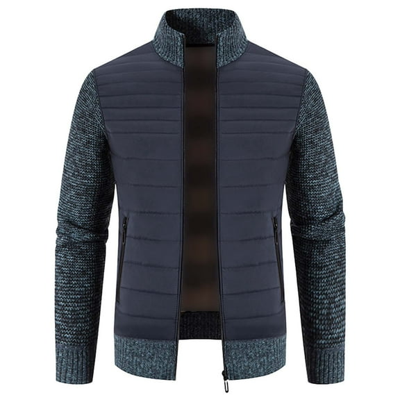 DHFJKG Men's Winter Paddded Knitted Jacket Patchwork Sweater Coat Fitness Long Sleeve Stand Collar Zipper Pockets Knit Cardigan Warm Cozy Outerwear