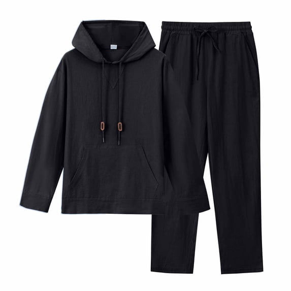 DHFJKG Mens 2 Piece Sweatsuit Hoodie Lightweight Long Sleeve Solid Color Pullover Loose Fit Pants Casual Wear Soft Outfit