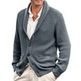 thumbnail image 1 of DHFJKG Mens Cable Knit Cardigan Sweater Shawl Collar Regular Fit Raglan Long Sleeve Button Up Casual Cardigans Solid Color Cozy Outerwear, 1 of 7
