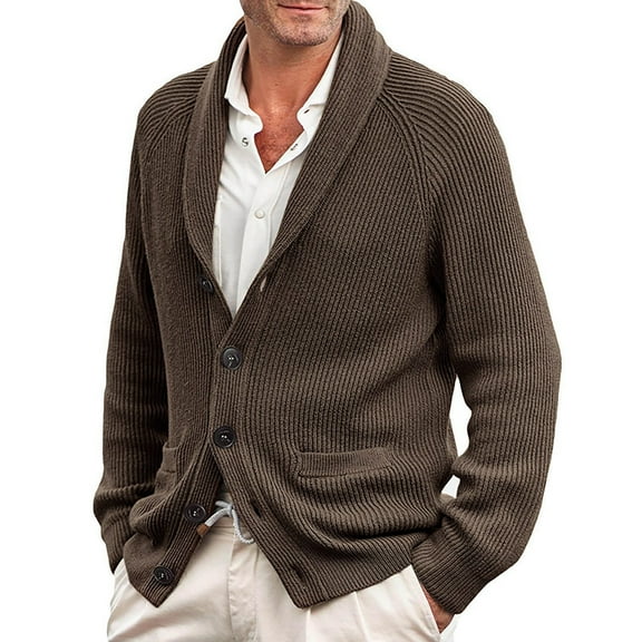 DHFJKG Mens Cable Knit Cardigan Sweater Shawl Collar Regular Fit Raglan Long Sleeve Button Up Casual Cardigans Solid Color Versatile Outerwear