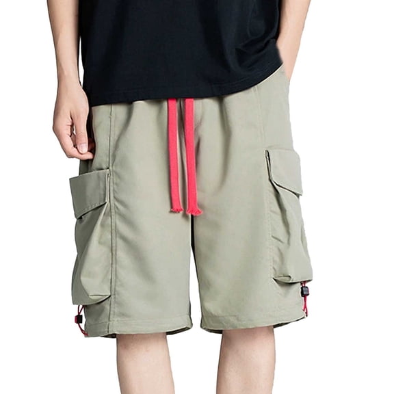 DHFJKG Mens Cargo Shorts Outdoor Sports Straight Leg Loose Fit Knee Length Drawstring Waist Shorts With Multi Pockets Trendy Bottoms