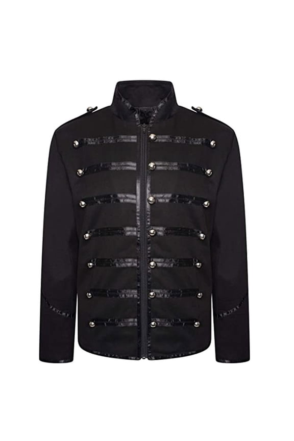 Mens Carnival Gothic Tailored Jacket Steampunk Elegant Slim Fit Long Sleeve Stand Collar Zipper Coat Evening Clubwear Gothic Clothing