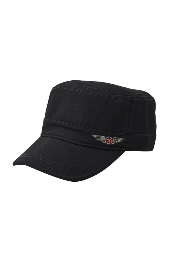Mens Casual Embroidery Flat Top Hat Adjustable Summer Curved Brim Baseball Cap