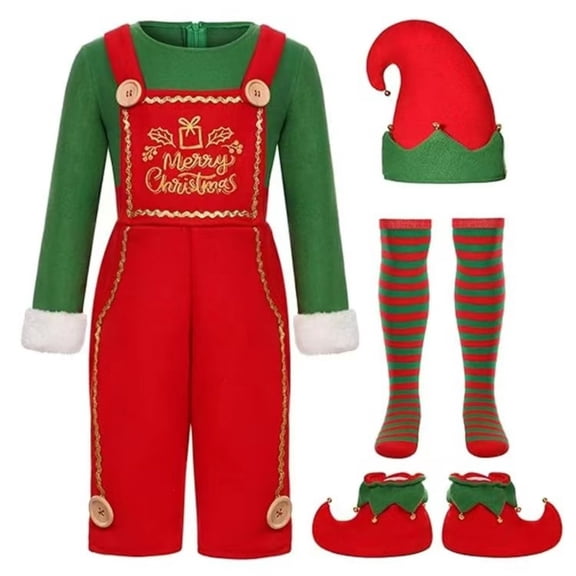 DHFJKG Mens Christmas Elf Dress Up Outfits 2 In 1 Onesies With Hat Striped Socks Shoes 4 Piece Sets Party Wear For Festive Celebrations Comfort Outfit