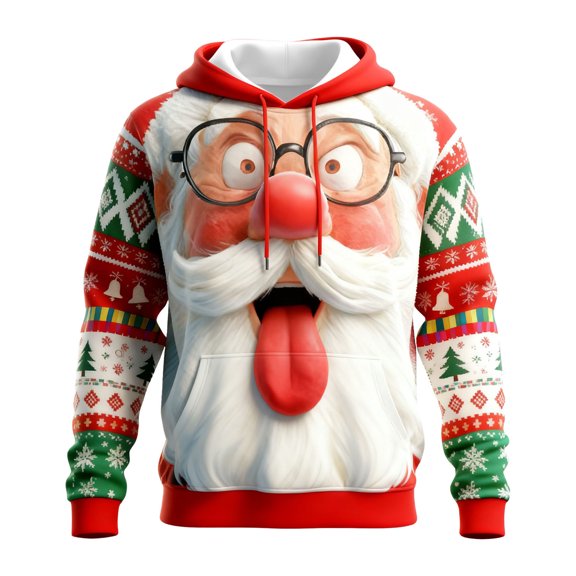 DHFJKG Mens Christmas Hoodies Funny Santa Print Hooded Drawstring Sweatshirt Pullover With Pocket Winter Xmas Festive Comfort Tops