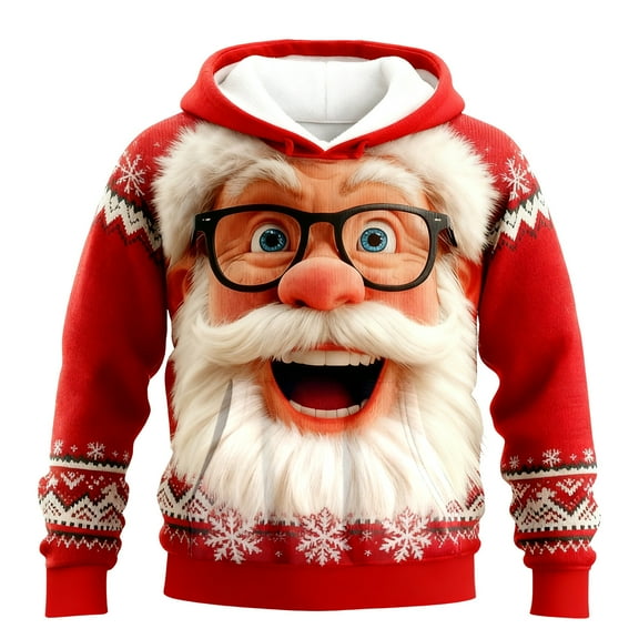 DHFJKG Mens Christmas Hoodies Funny Santa Print Hooded Drawstring Sweatshirt Pullover With Pocket Winter Xmas Festive Holiday Tops