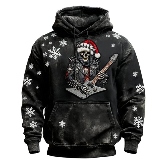 DHFJKG Mens Christmas Hoodies Skeleton Printed Pullover Hooded Sweatshirt Long Sleeve Winter Fall Xmas Festive Casual Jumper Tops