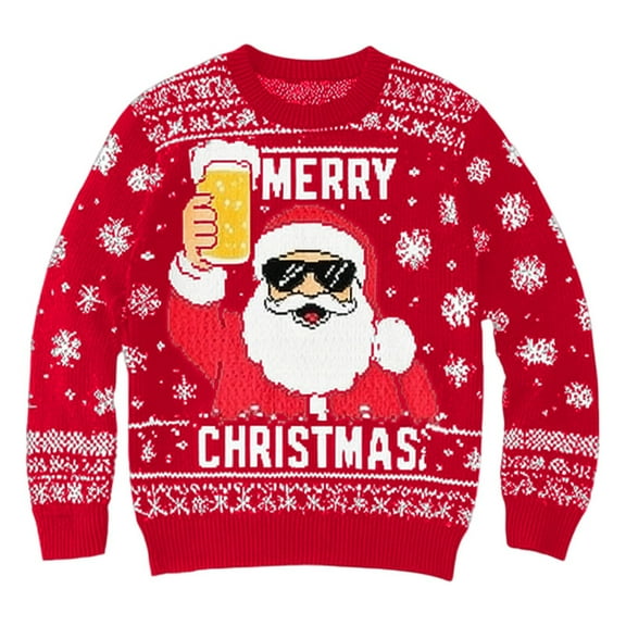DHFJKG Mens Christmas Sweater Knitted Funny Santa Pattern Crew Neck Long Sleeve Loose Fit Knitwear Pullover Xmas Festive Holiday Tops