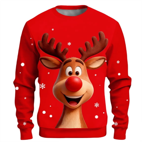 DHFJKG Mens Christmas Sweatshirt Elk Print Crewneck Long Sleeve Loose Fit Pullover Top Xmas Reindeer Funny Cozy Tops