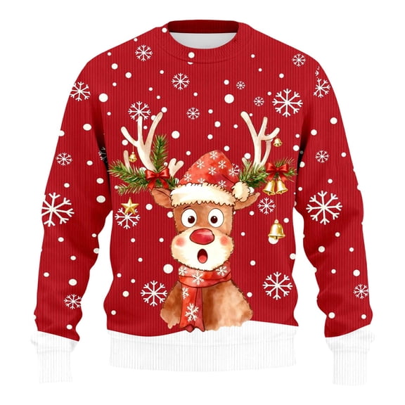 DHFJKG Mens Christmas Sweatshirt Funny Reindeer Print Ribbed Crewneck Long Sleeve Loose Fit Pullover Top Xmas Themed Streetwear Elk Festive Cozy Tops